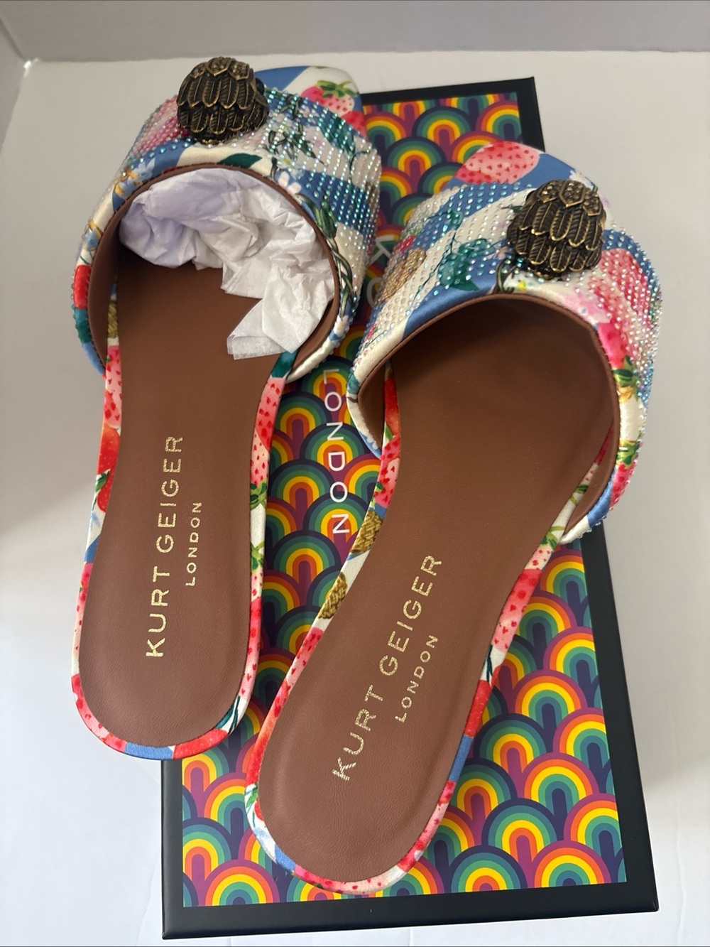Kurt Geiger London Kensington Flat Sandal Crystal Embellished Sz-7 Multi Color - Picture 9 of 12